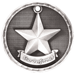 6S562311 STAR PERFORMER 3D MEDAL (Medal: 2" Antique Silver)