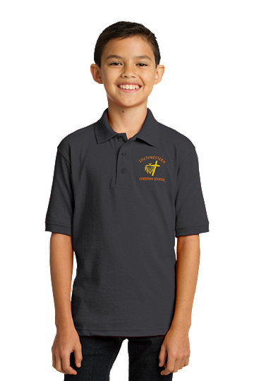 Port & CompanyÂ® Youth Core Blend UNISEX Jersey Knit Polo - SWCS (Polo Color: Grey, Polo Size: XS - 4/5)