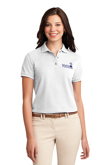 Port AuthorityÂ® Ladies Silk Touchâ„¢ Cotton Polo, Adult - YLS Student, Staff and Parent  (These are Adult Sizes!) (Polo Size: XS - 2, School Colors: White)