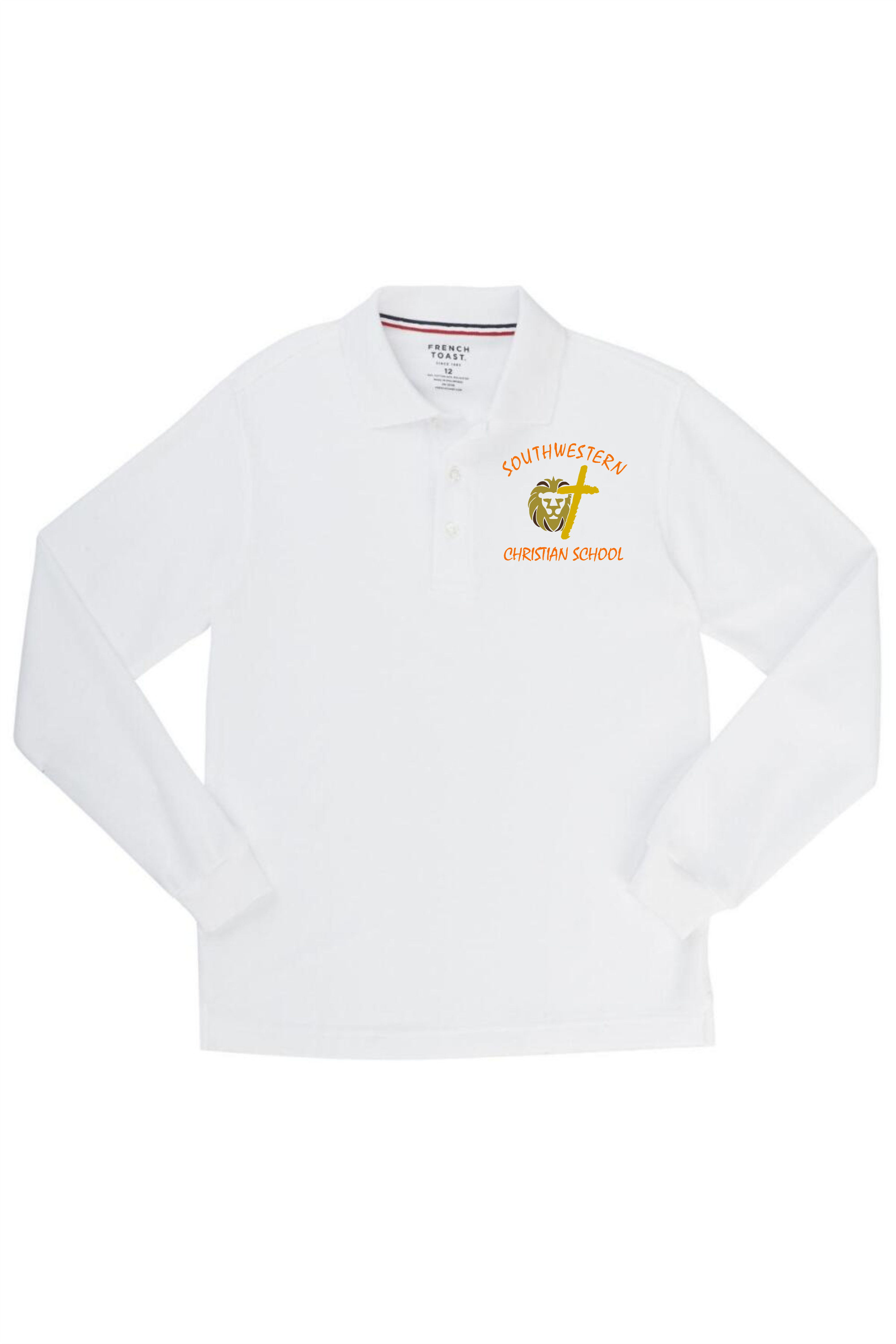 French Toast Boy's Long Sleeve Pique Polo - SWCS (Polo Size: XS - 4/5, French Toast Polo Color: White)