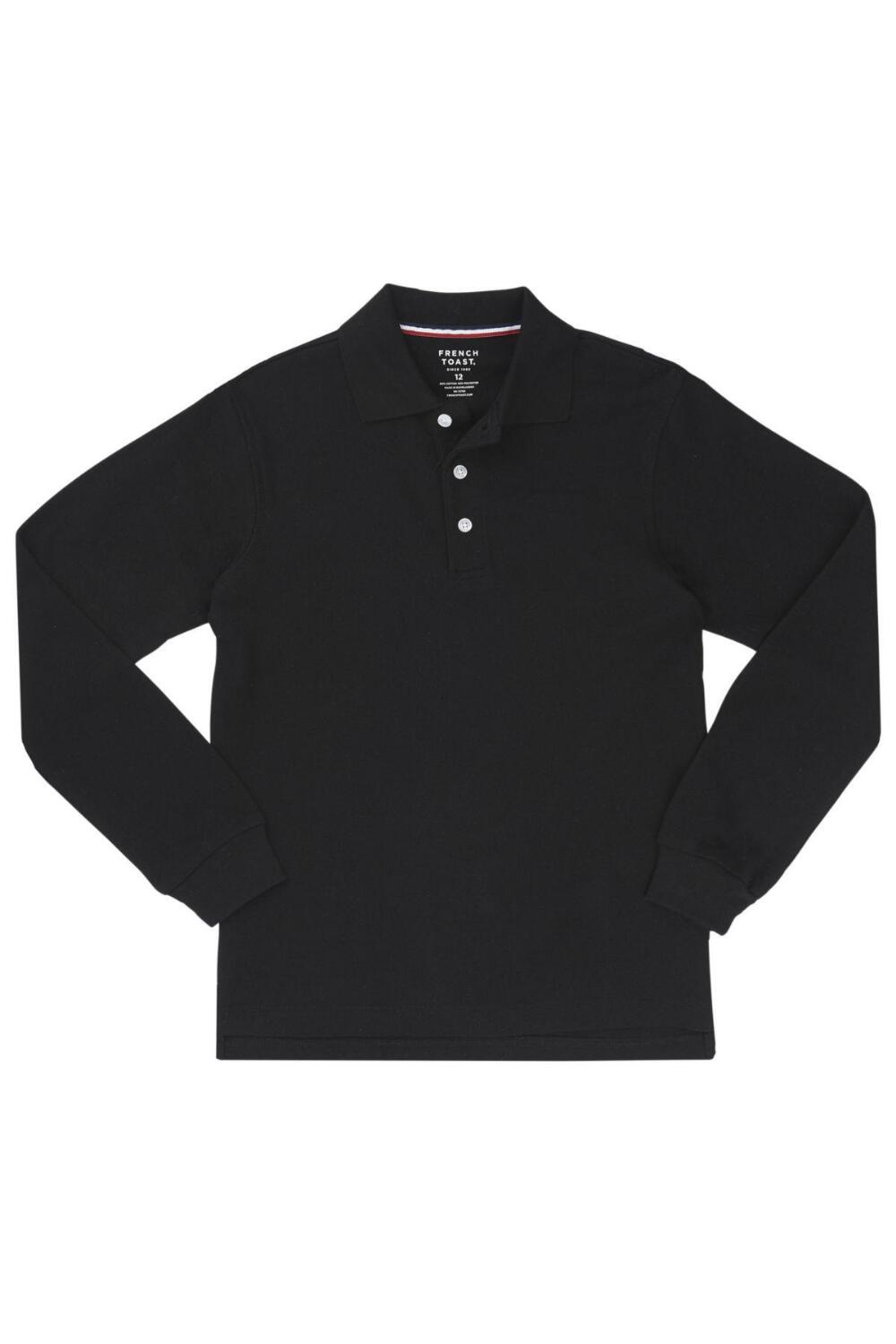 French Toast Long Sleeve Interlock Knit Polo with Picot Collar (Feminine Fit) (Polo Size: SM - 6/6X, French Toast Polo Color: Black - SWCS)