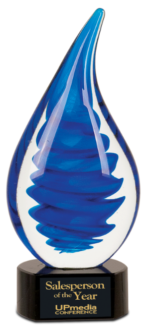 2P07AGS Premier Art Glass Blue Twist Rain Drop (Achievement: 10 1/4" Blue Twist Rain Drop Art Glass)