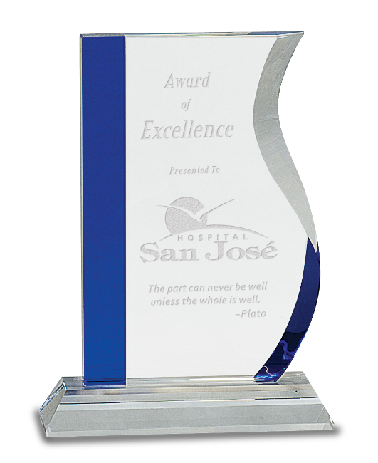Premier Blue Pedestal Crystal Wave Award (Award: 7-1/4" Blue Pedestal Crystal Wave Award)