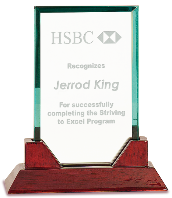 Premier Prestige Glass, Rectangle/ Piano Finished Rosewood (Award: 7 3/4" Rectangel/Rosewood)