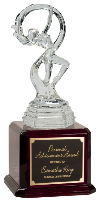2P67CRY Premier Sculptured Glass Dancer on Wooden Pedestal (Award: 16 1/4" Sculptured Dancer w/Wooden Pedestal)