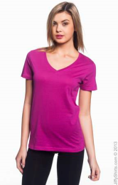 Sheer Fashion Fit V-Neck Women's  T-Shirt - 3.2 oz.  392A. (Size: Large, Color: Raspberry)