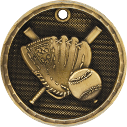 6S561201 BASEBALL 3D MEDAL (Medal: 2" Antique Gold)