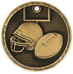 6S561206 FOOTBALL 3D MEDAL (Medal: 2" Antique Gold)