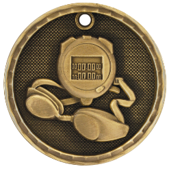 6S561211 SWIMMING 3D MEDAL (Medal: 2" Antique Gold)