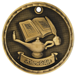 6S562303 LAMP OF KNOWLEDGE 3D MEDAL (Medal: 2" Antique Gold)