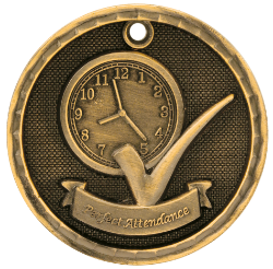 6S562307 PERFECT ATTENDANCE 3D MEDAL (Medal: 2" Antique Gold)
