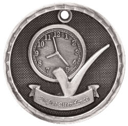 6S562307 PERFECT ATTENDANCE 3D MEDAL (Medal: 2" Antique Silver)