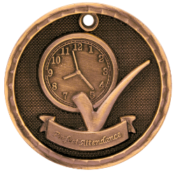 6S562307 PERFECT ATTENDANCE 3D MEDAL (Medal: 2" Antique Bronze)