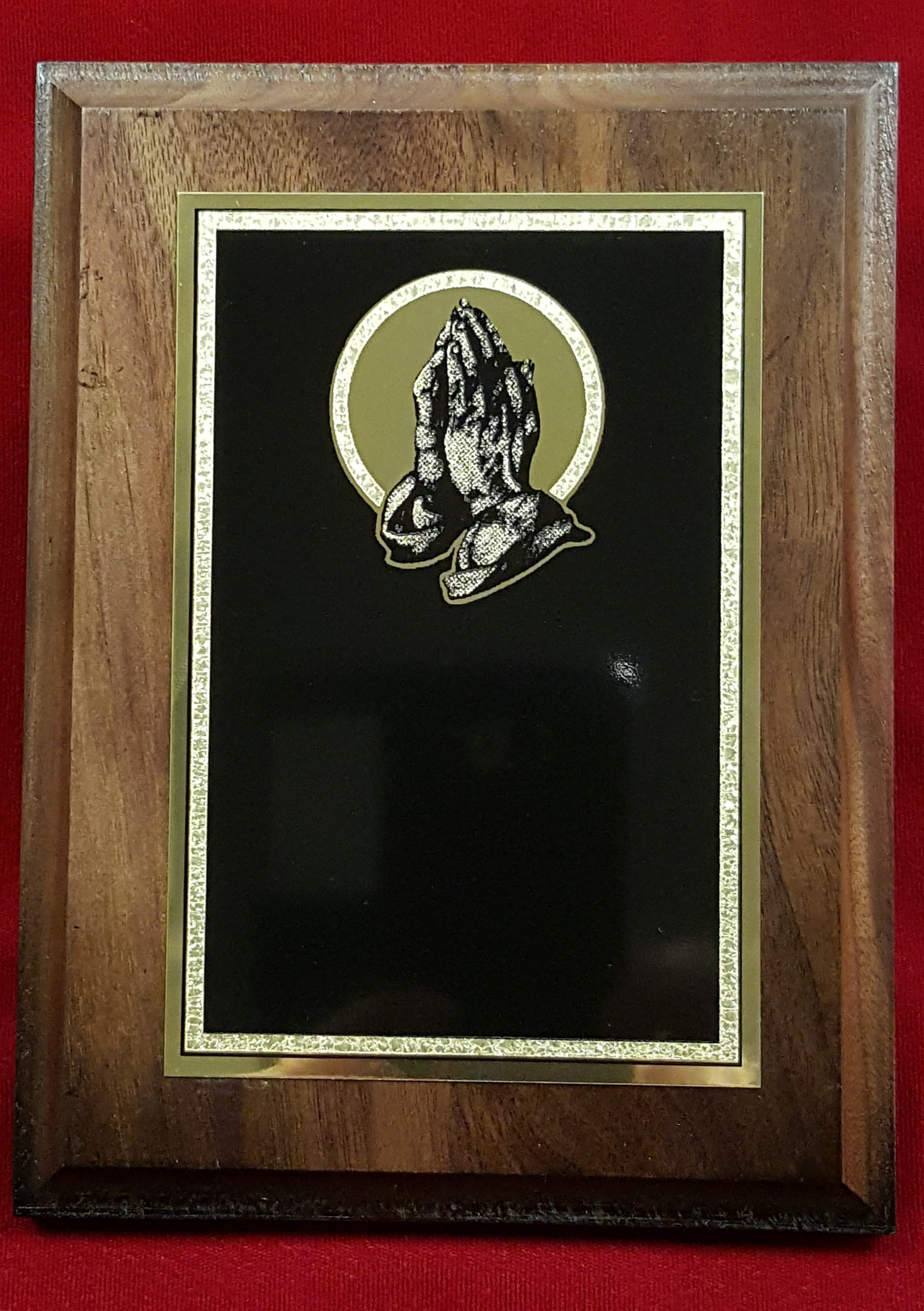 Premier Praying Hand Activity Plate Genuine Walnut Plaque (Wooden Plaque: 8x10 (6x8 Plate) Walnut)