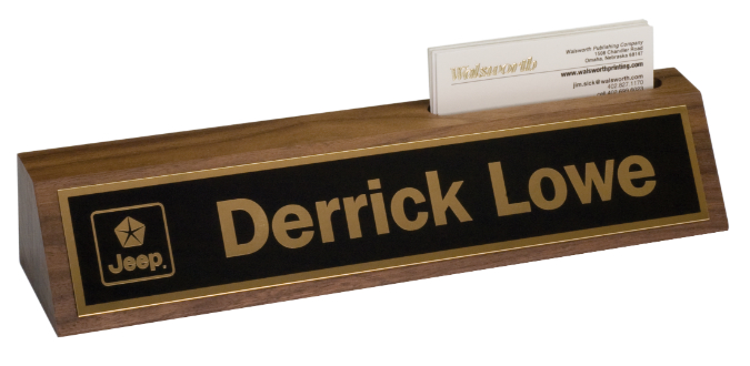 Premier Walnut Desk Wedge with Card Holder and Name Plate (Desk Set: 10" Walnut Desk Wedge w/Card Holder-Name Plate)