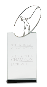 6S2601 Golf Crystal with Silver Metal Golfer Champion Award (Trophy: 12" Golf Crystal w/silver metal Golfer Champion)
