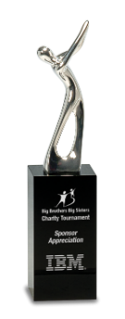 6S2603  Golf Black Cyrstal with Silver Metal Golfer Award (Trophy: 8 1/2" Golf Black Crystal w/silver Metal Golfer)