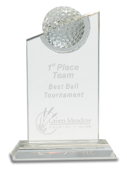 Clear Crystal with Inset Crystal Golf Ball on Clear Base (Trophy: 8"Golf Crystal Ball)