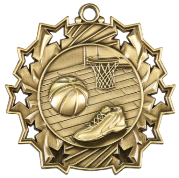 6S4802 BASKETBALL TEN STAR SPORT MEDAL (Medal: 2 1/4" Antique Gold)