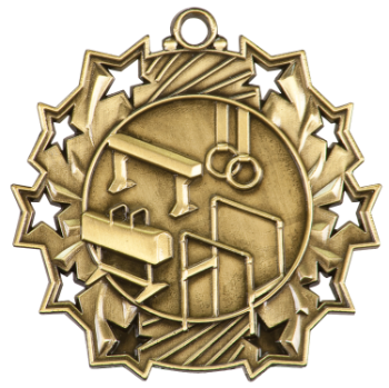 6S4808 GYMNASTICS TEN STAR SPORT MEDAL (Medal: 2 1/4" Antique Gold)