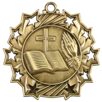 6S4918 RELIGIOUS TEN STAR ACADEMIC MEDAL (Medal: 2 1/4" Antique Gold)