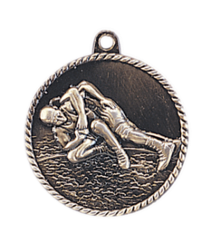 6S5521WRESTLING HIGH RELIEF MEDAL (Medal: 2" Antique Gold)