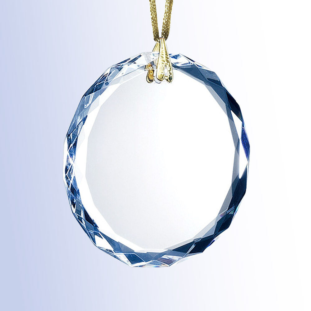 Gem-Cut Round Ornament -Optic Crystal (Ornament: 2-1/2 x 2-1/2 Crystal Round Ornament)
