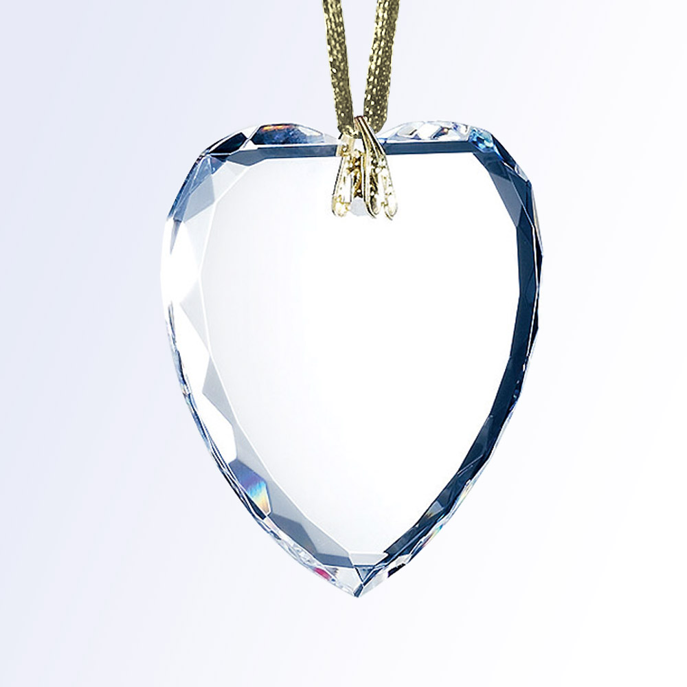 Gem-Cut Heart Ornament -Optic Crystal (Ornament: 2-1/2 x 2-1/2 Crystal Heart Ornament)