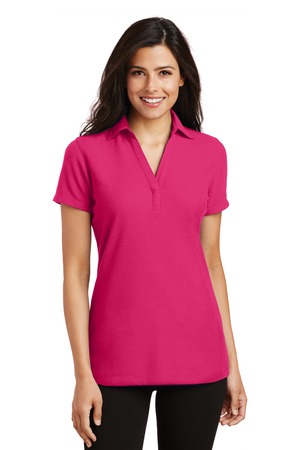 Ladies Personalized Silk Touch V-Neck Polo by Port Authority. L5001 (Color: Pink Raspberry, Size: Large)