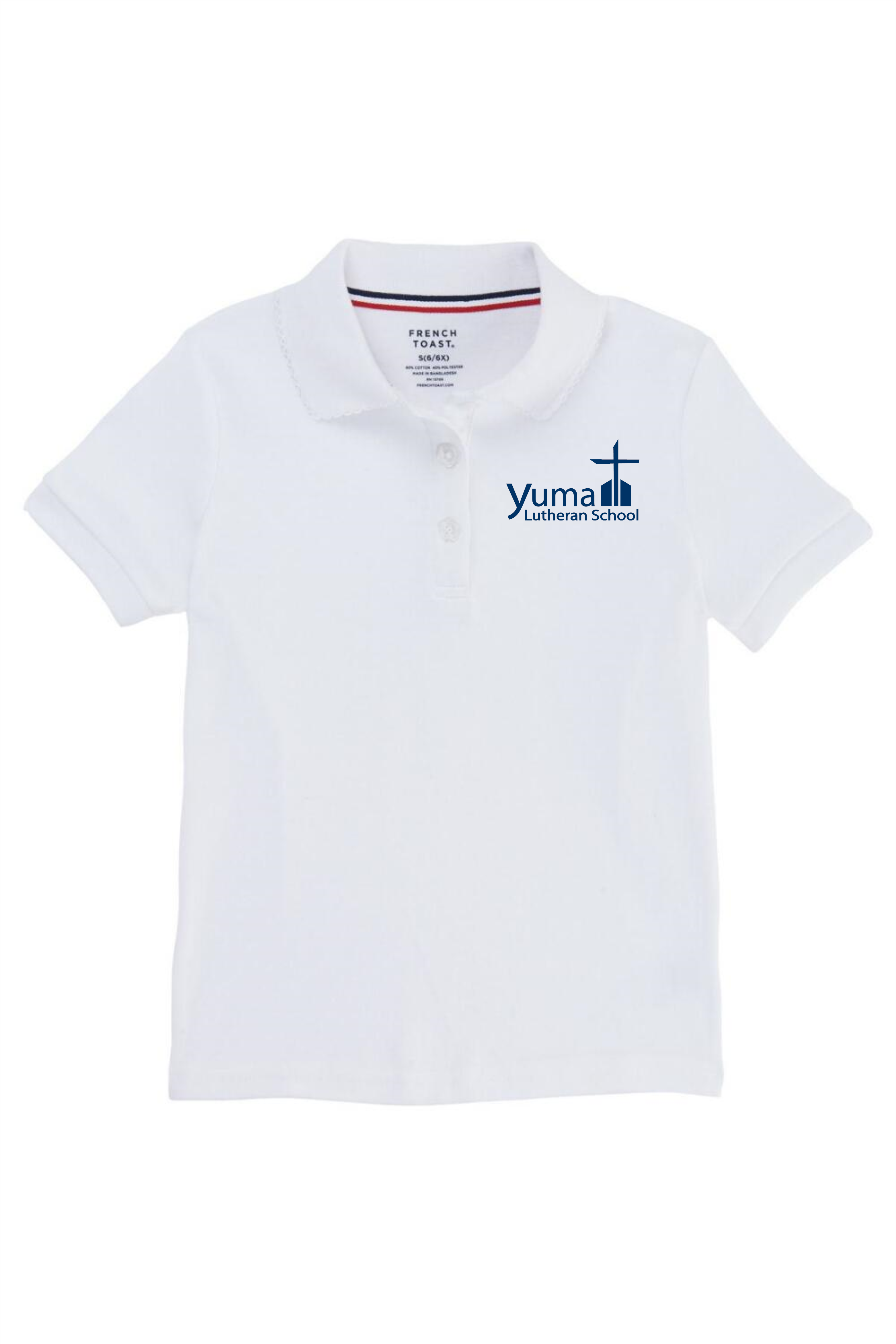 French Toast Girl's Cotton Short Sleeve Polo - YLS (Polo Size: SM - 6/6X, French Toast Polo Color: White)