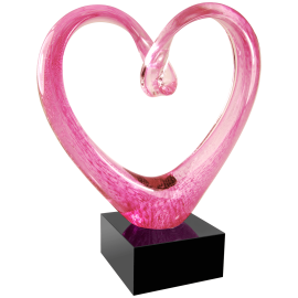 Pink Glass Heart with Black Base