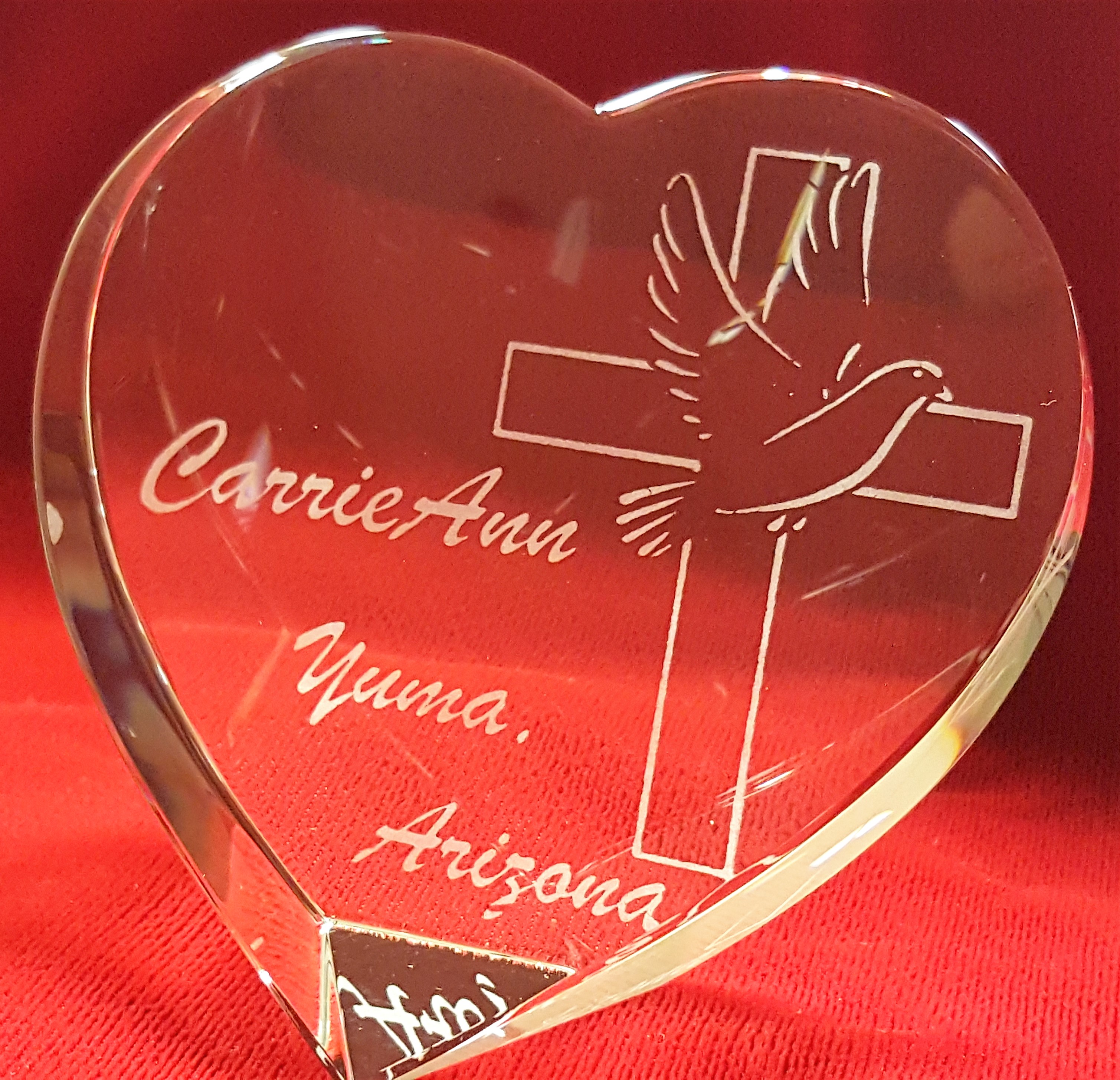 Paperweight, Always In My Heart-Optic Crystal (Gift: Heart Paperweight Crystal 3-3/4 x 3-3/4)