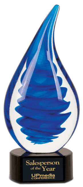 2P07AGS Premier Art Glass Blue Twist Rain Drop (Achievement: 10 1/4" Blue Twist Rain Drop Art Glass)