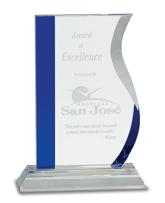 Premier Blue Pedestal Crystal Wave Award (Award: 7-1/4" Blue Pedestal Crystal Wave Award)