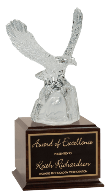 2P67CRY Premier Glass Eagle on Wooden Pedestal (Award: 13 1/2" Glass Eagle w/Wooden Pedestal)