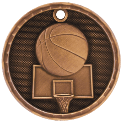 6S561202 BASKETBALL 3D MEDAL (Medal: 2" Antique Bronze)