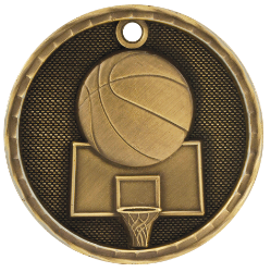 6S561202 BASKETBALL 3D MEDAL (Medal: 2" Antique Gold)