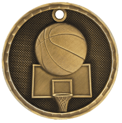 6S561202 BASKETBALL 3D MEDAL (Medal: 2" Antique Gold)