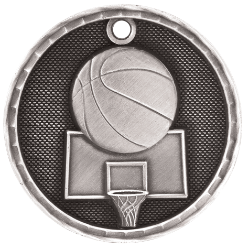 6S561202 BASKETBALL 3D MEDAL (Medal: 2" Antique Silver)
