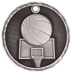 6S561202 BASKETBALL 3D MEDAL (Medal: 2" Antique Silver)