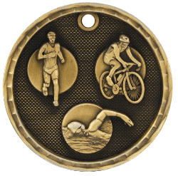 6S562215 TRIATHALON 3D MEDAL (Medal: 2" Antique Gold)