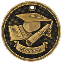6S562301 GRADUATE 3D MEDAL (Medal: 2" Antique Gold)