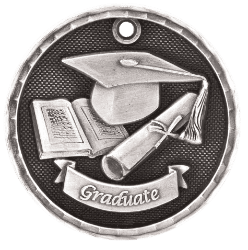 6S562301 GRADUATE 3D MEDAL (Medal: 2" Antique Silver)