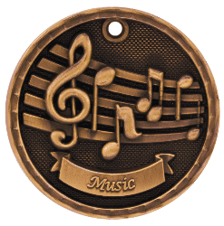 6S562305 MUSIC 3D MEDAL (Medal: 2" Antique Bronze)