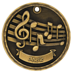 6S562305 MUSIC 3D MEDAL (Medal: 2" Antique Gold)