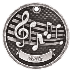 6S562305 MUSIC 3D MEDAL (Medal: 2" Antique Silver)