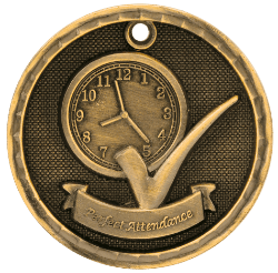 6S562307 PERFECT ATTENDANCE 3D MEDAL (Medal: 2" Antique Gold)