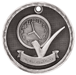 6S562307 PERFECT ATTENDANCE 3D MEDAL (Medal: 2" Antique Silver)