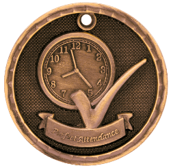 6S562307 PERFECT ATTENDANCE 3D MEDAL (Medal: 2" Antique Bronze)