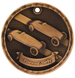 6S562308 PINEWOOD DERBY 3D MEDAL (Medal: 2" Antique Bronze)